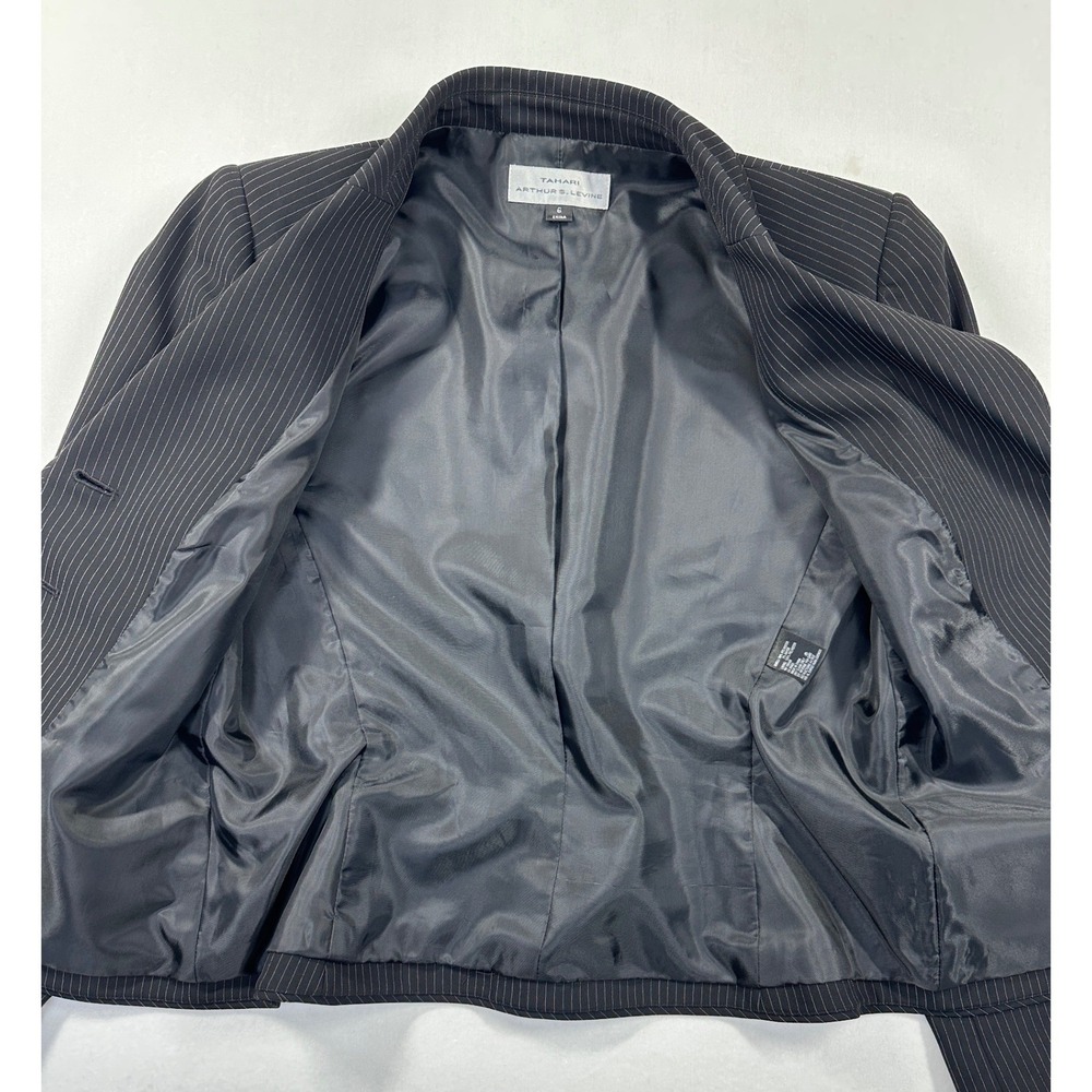 Vintage Y2K Tahari Arthur Levine Blazer 6 Black Pinstripe Designer Career Jacket - Picture 4 of 12